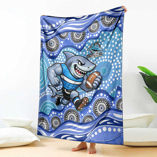 Cronulla Sutherland Sharks Blanket Aboriginal Dot Pattern - Rugby Mascot Heritage Pride