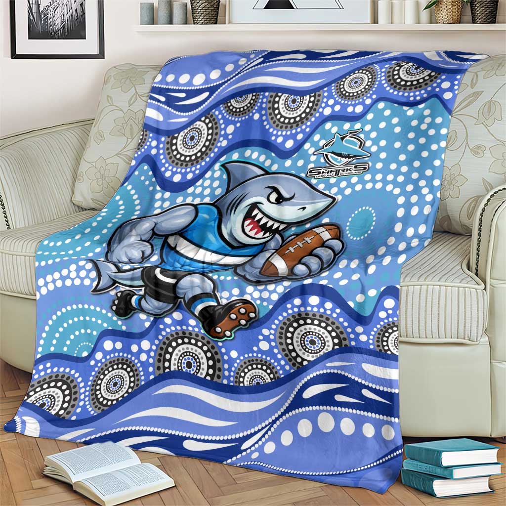 Cronulla Sutherland Sharks Blanket Aboriginal Dot Pattern - Rugby Mascot Heritage Pride