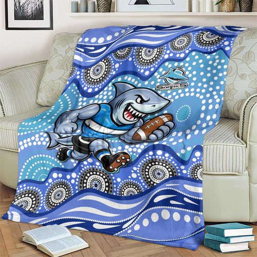 Cronulla Sutherland Sharks Blanket Aboriginal Dot Pattern - Rugby Mascot Heritage Pride
