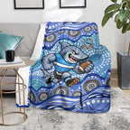 Cronulla Sutherland Sharks Blanket Aboriginal Dot Pattern - Rugby Mascot Heritage Pride