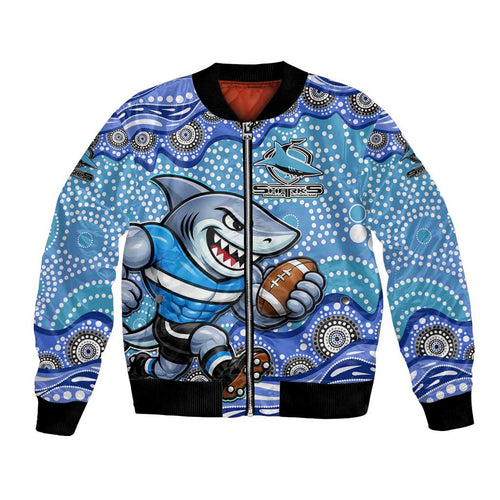 Cronulla Sutherland Sharks Bomber Jacket Aboriginal Dot Pattern - Rugby Mascot Heritage Pride