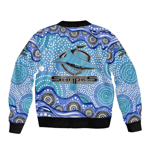 Cronulla Sutherland Sharks Bomber Jacket Aboriginal Dot Pattern - Rugby Mascot Heritage Pride