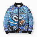 Cronulla Sutherland Sharks Bomber Puffer Jacket Aboriginal Dot Pattern - Rugby Mascot Heritage Pride