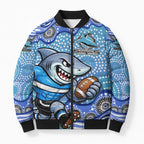 Cronulla Sutherland Sharks Bomber Puffer Jacket Aboriginal Dot Pattern - Rugby Mascot Heritage Pride