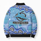 Cronulla Sutherland Sharks Bomber Puffer Jacket Aboriginal Dot Pattern - Rugby Mascot Heritage Pride