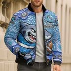 Cronulla Sutherland Sharks Bomber Puffer Jacket Aboriginal Dot Pattern - Rugby Mascot Heritage Pride