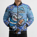 Cronulla Sutherland Sharks Bomber Puffer Jacket Aboriginal Dot Pattern - Rugby Mascot Heritage Pride