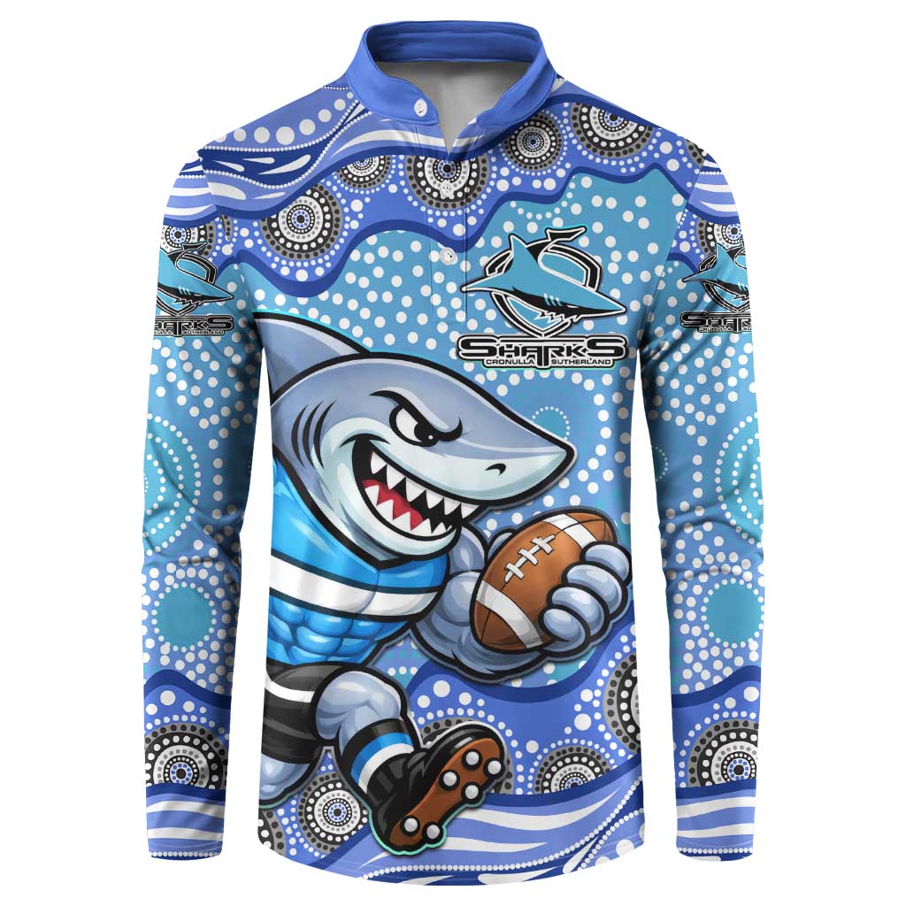 Cronulla Sutherland Sharks Button Sweatshirt Aboriginal Dot Pattern - Rugby Mascot Heritage Pride