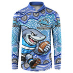 Cronulla Sutherland Sharks Button Sweatshirt Aboriginal Dot Pattern - Rugby Mascot Heritage Pride