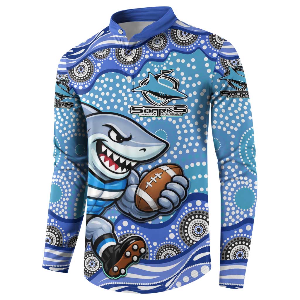 Cronulla Sutherland Sharks Button Sweatshirt Aboriginal Dot Pattern - Rugby Mascot Heritage Pride