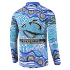 Cronulla Sutherland Sharks Button Sweatshirt Aboriginal Dot Pattern - Rugby Mascot Heritage Pride