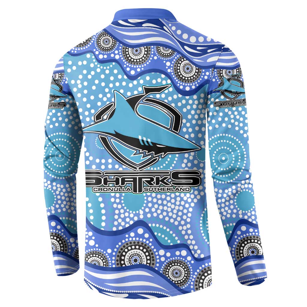 Cronulla Sutherland Sharks Button Sweatshirt Aboriginal Dot Pattern - Rugby Mascot Heritage Pride