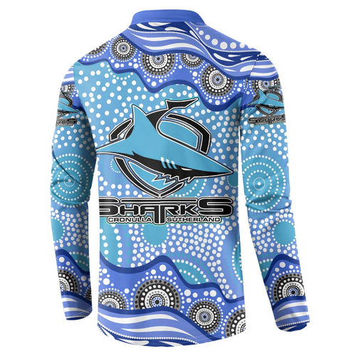 Cronulla Sutherland Sharks Button Sweatshirt Aboriginal Dot Pattern - Rugby Mascot Heritage Pride