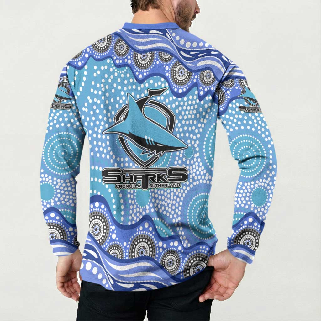 Cronulla Sutherland Sharks Button Sweatshirt Aboriginal Dot Pattern - Rugby Mascot Heritage Pride