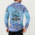 Cronulla Sutherland Sharks Button Sweatshirt Aboriginal Dot Pattern - Rugby Mascot Heritage Pride