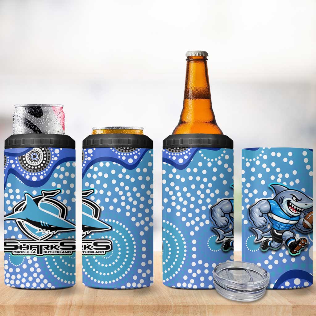 Cronulla Sutherland Sharks 4 in 1 Can Cooler Tumbler Aboriginal Dot Pattern - Rugby Mascot Heritage Pride