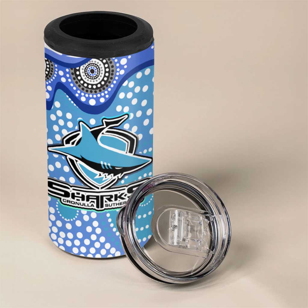 Cronulla Sutherland Sharks 4 in 1 Can Cooler Tumbler Aboriginal Dot Pattern - Rugby Mascot Heritage Pride