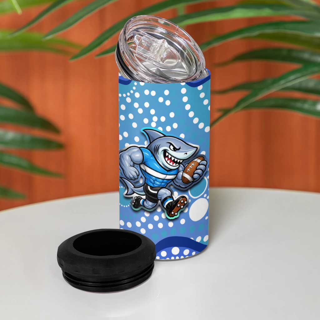 Cronulla Sutherland Sharks 4 in 1 Can Cooler Tumbler Aboriginal Dot Pattern - Rugby Mascot Heritage Pride
