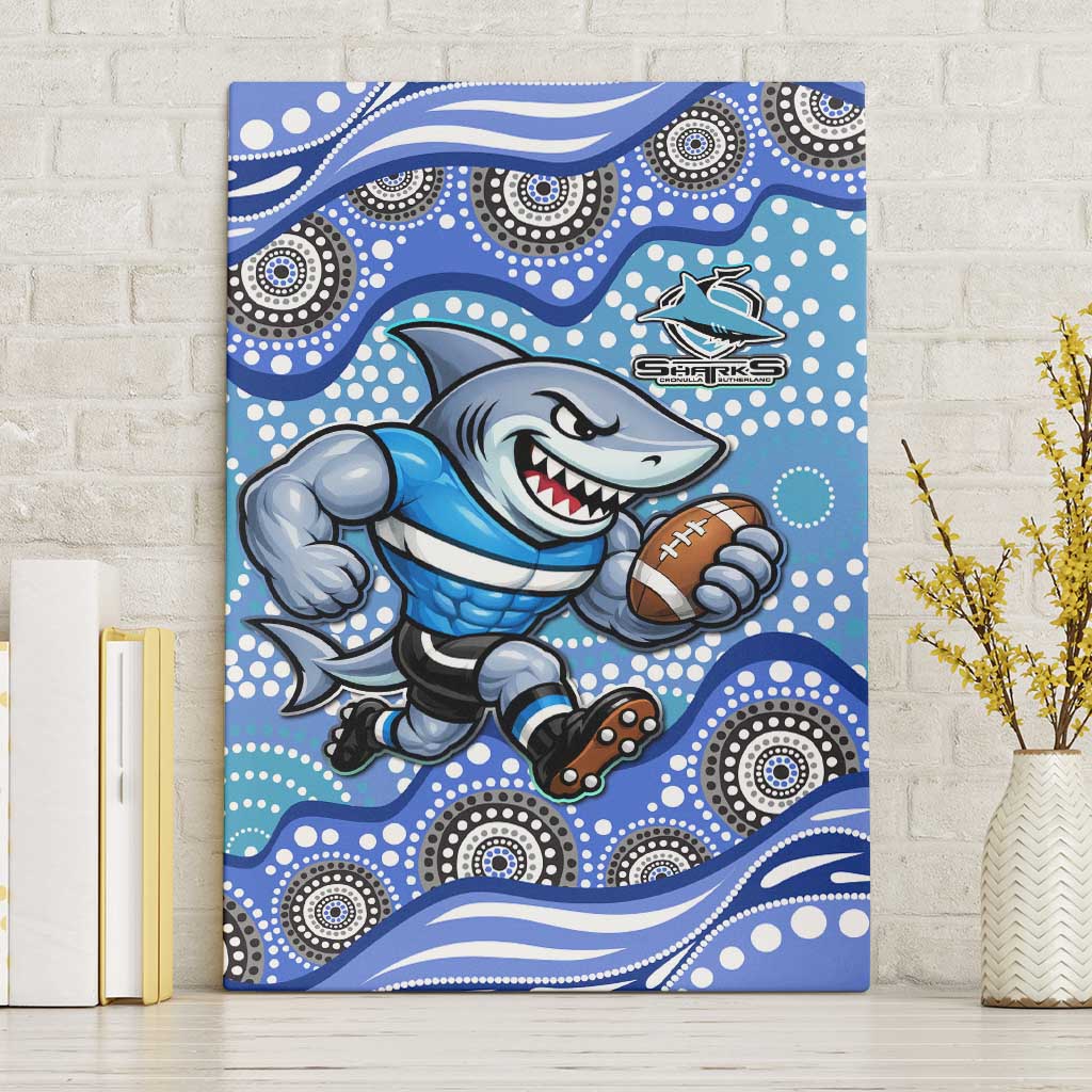 Cronulla Sutherland Sharks Canvas Wall Art Aboriginal Dot Pattern - Rugby Mascot Heritage Pride