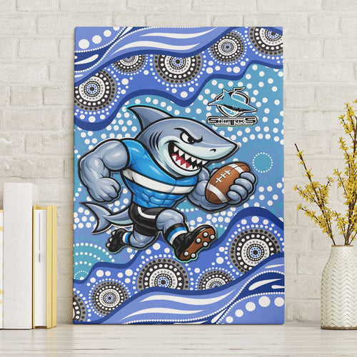 Cronulla Sutherland Sharks Canvas Wall Art Aboriginal Dot Pattern - Rugby Mascot Heritage Pride