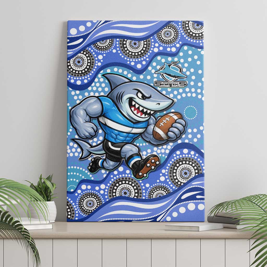 Cronulla Sutherland Sharks Canvas Wall Art Aboriginal Dot Pattern - Rugby Mascot Heritage Pride