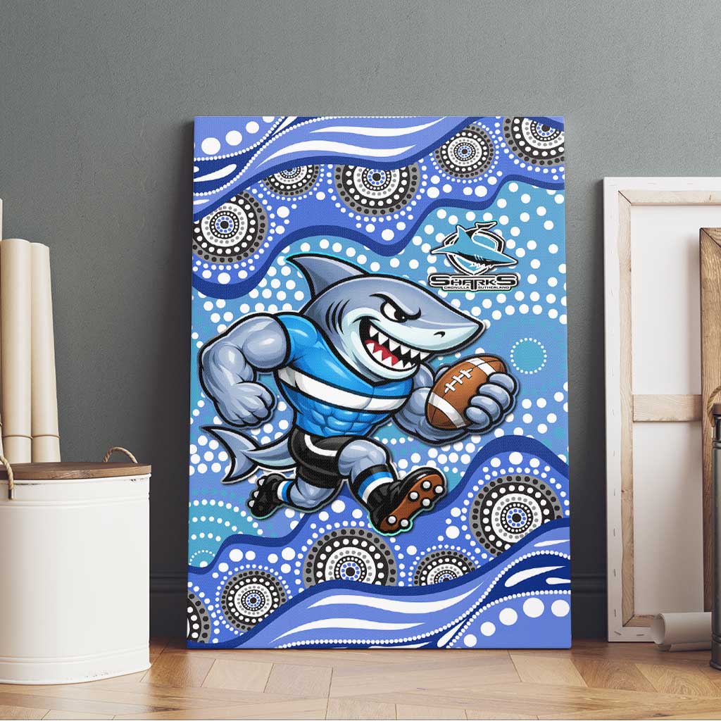 Cronulla Sutherland Sharks Canvas Wall Art Aboriginal Dot Pattern - Rugby Mascot Heritage Pride