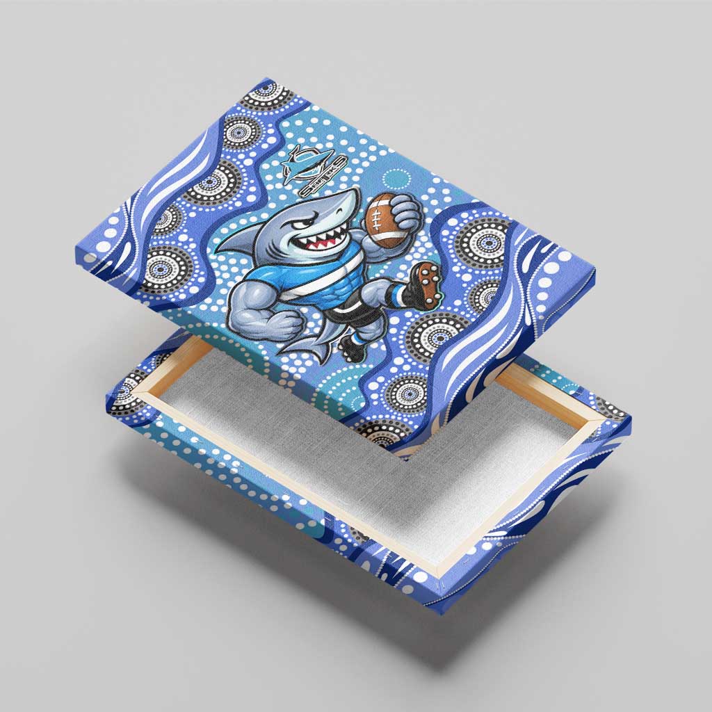 Cronulla Sutherland Sharks Canvas Wall Art Aboriginal Dot Pattern - Rugby Mascot Heritage Pride