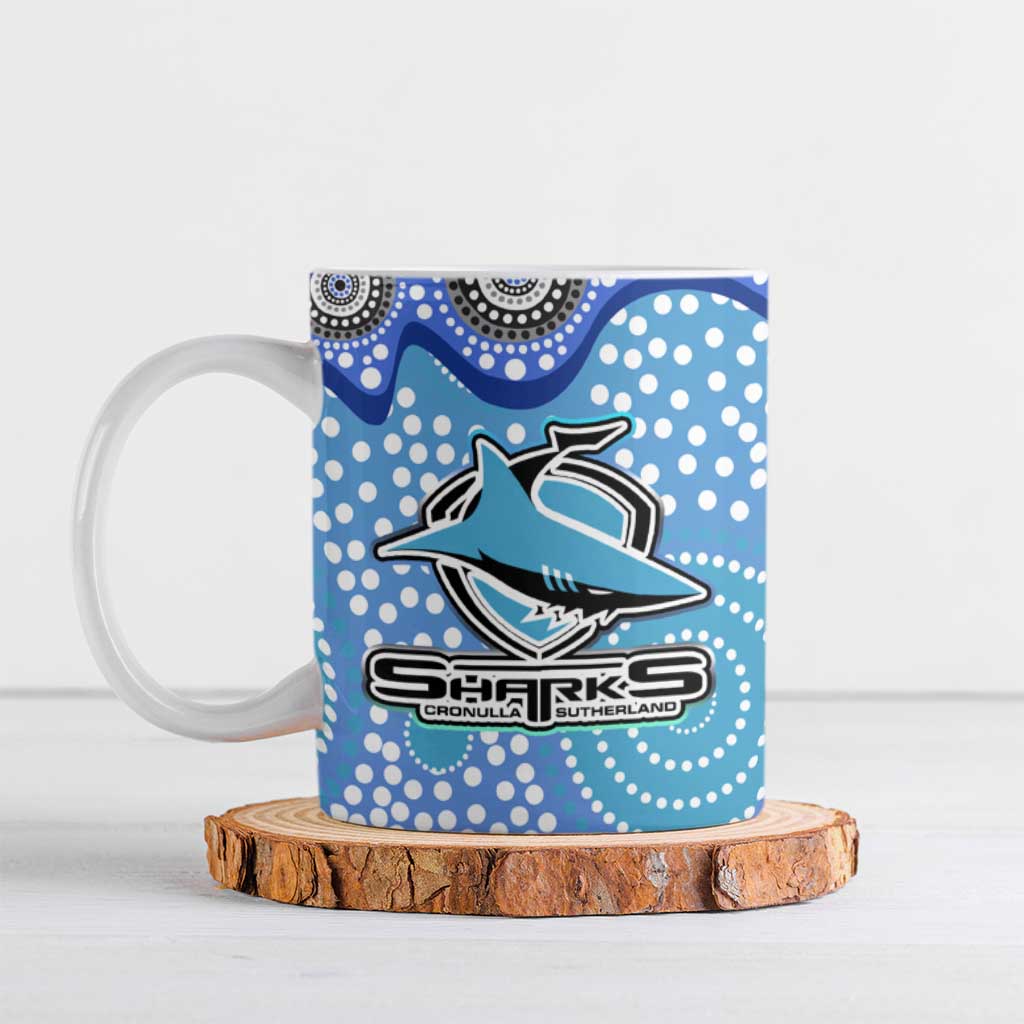 Cronulla Sutherland Sharks Ceramic Mug Aboriginal Dot Pattern - Rugby Mascot Heritage Pride