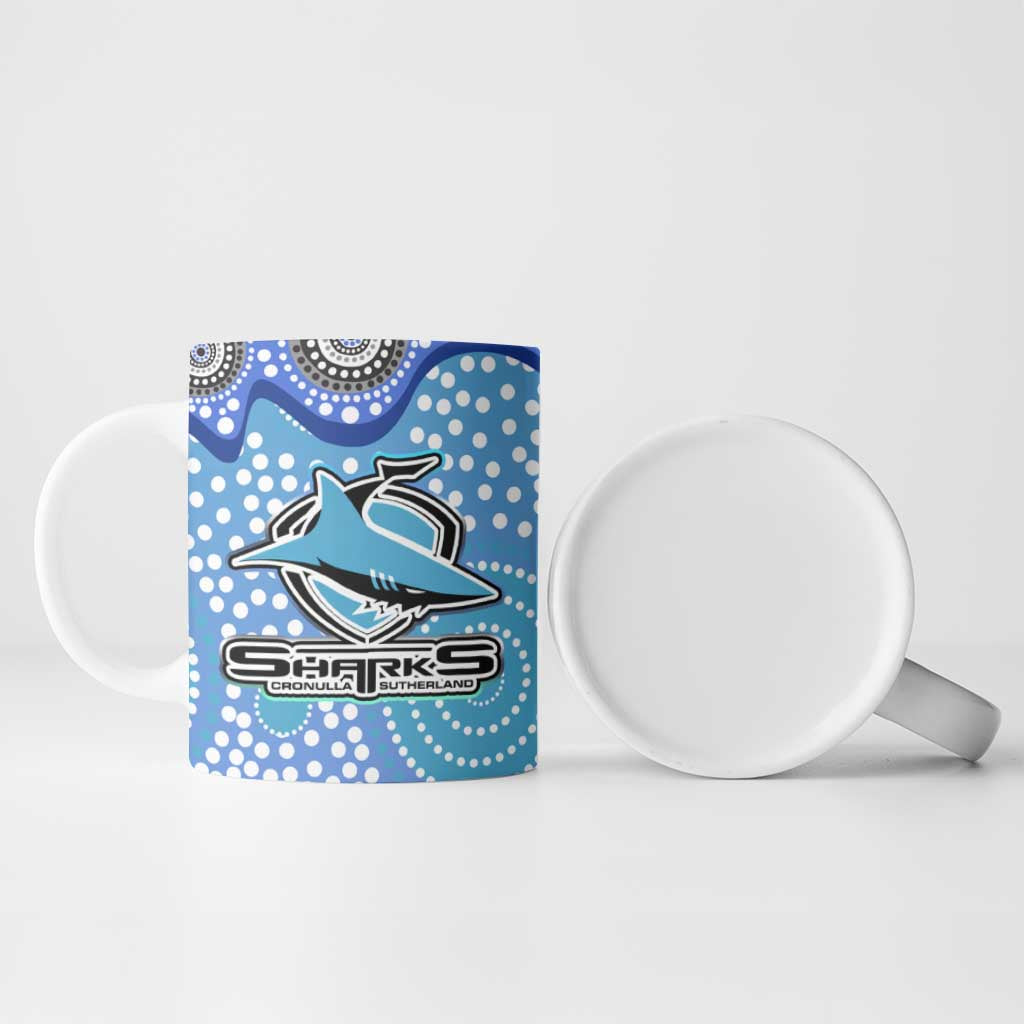 Cronulla Sutherland Sharks Ceramic Mug Aboriginal Dot Pattern - Rugby Mascot Heritage Pride