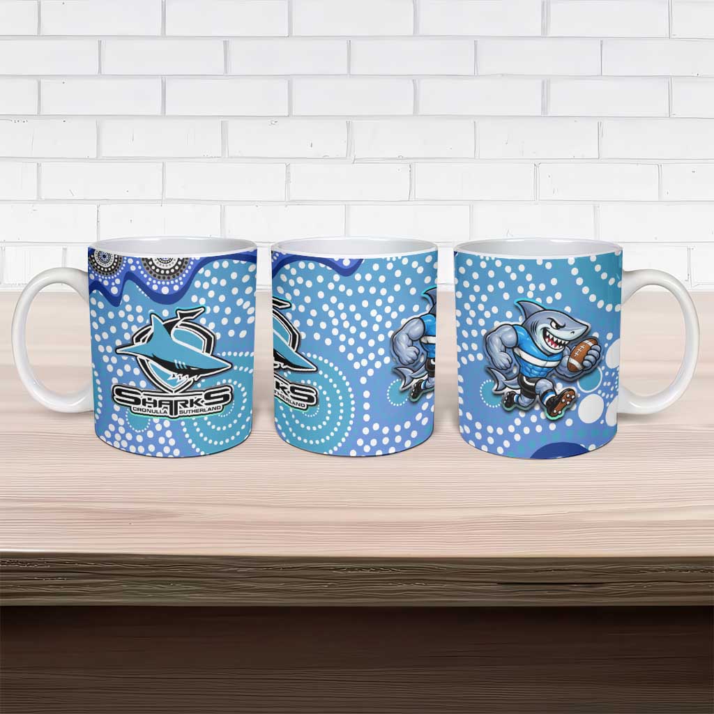 Cronulla Sutherland Sharks Ceramic Mug Aboriginal Dot Pattern - Rugby Mascot Heritage Pride