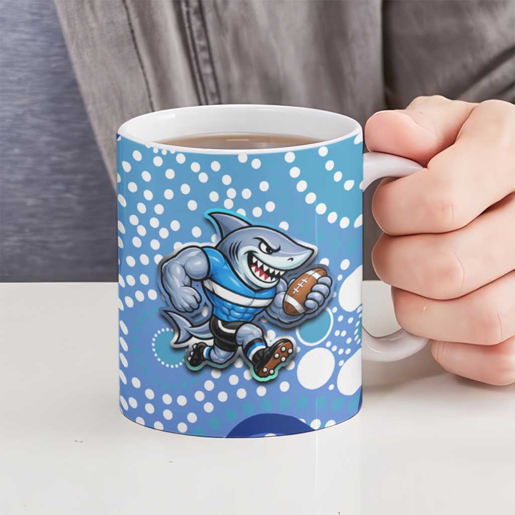 Cronulla Sutherland Sharks Ceramic Mug Aboriginal Dot Pattern - Rugby Mascot Heritage Pride