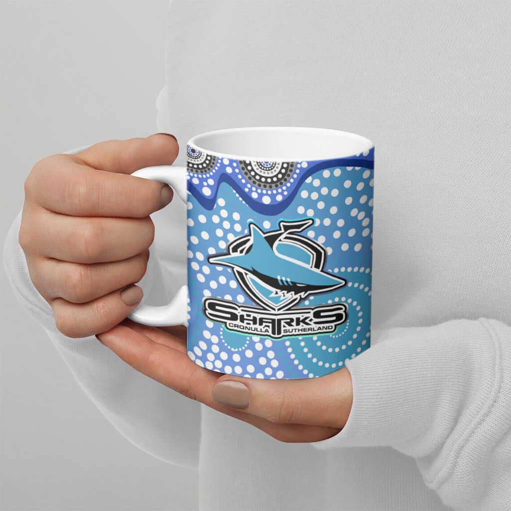 Cronulla Sutherland Sharks Ceramic Mug Aboriginal Dot Pattern - Rugby Mascot Heritage Pride