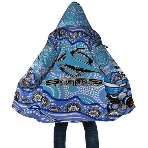 Cronulla Sutherland Sharks Cloak Aboriginal Dot Pattern - Rugby Mascot Heritage Pride