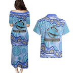 Cronulla Sutherland Sharks Couples Matching Puletasi and Hawaiian Shirt Aboriginal Dot Pattern - Rugby Mascot Heritage Pride