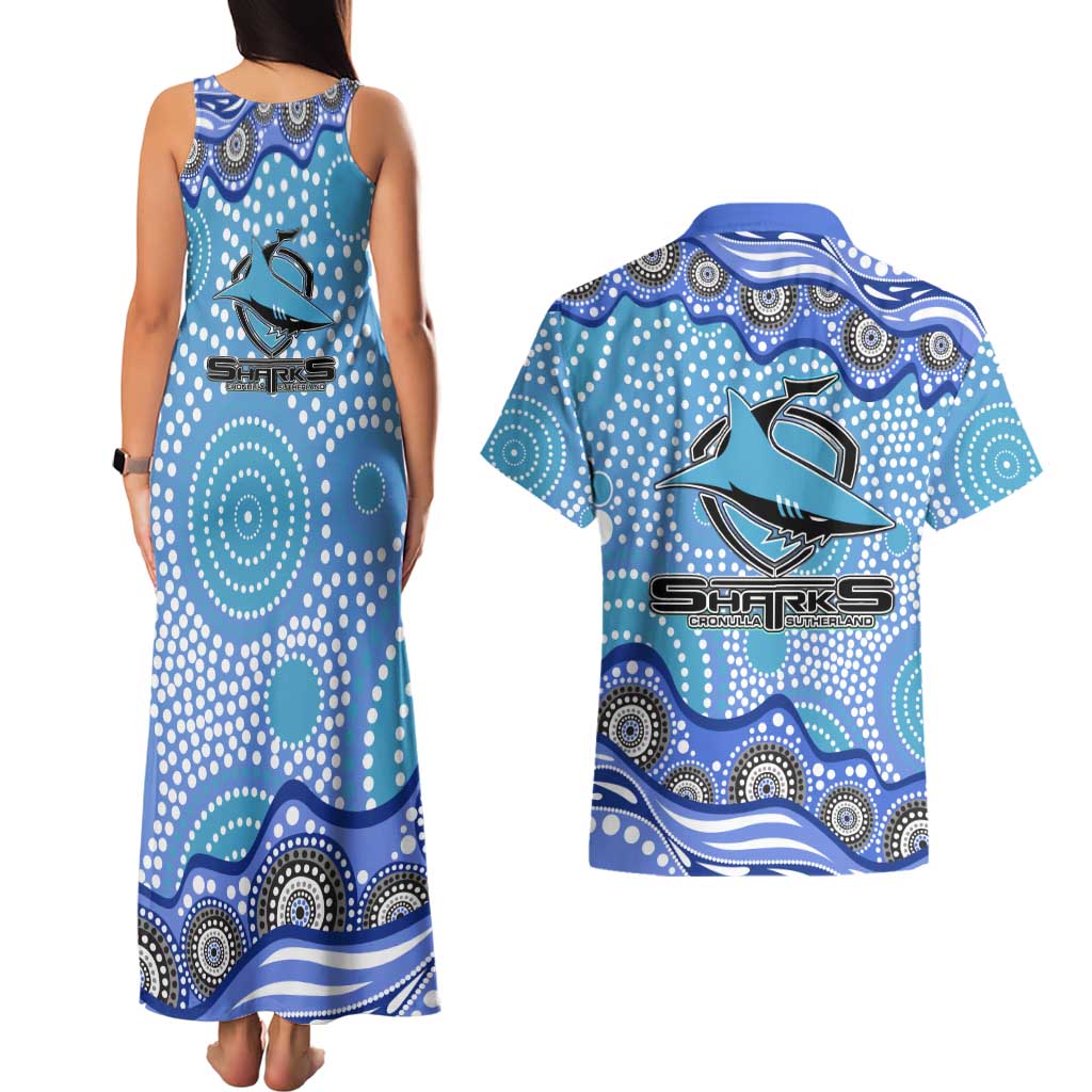 Cronulla Sutherland Sharks Couples Matching Tank Maxi Dress and Hawaiian Shirt Aboriginal Dot Pattern - Rugby Mascot Heritage Pride