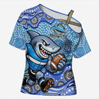 Cronulla Sutherland Sharks Cross Shoulder Shirt Aboriginal Dot Pattern - Rugby Mascot Heritage Pride