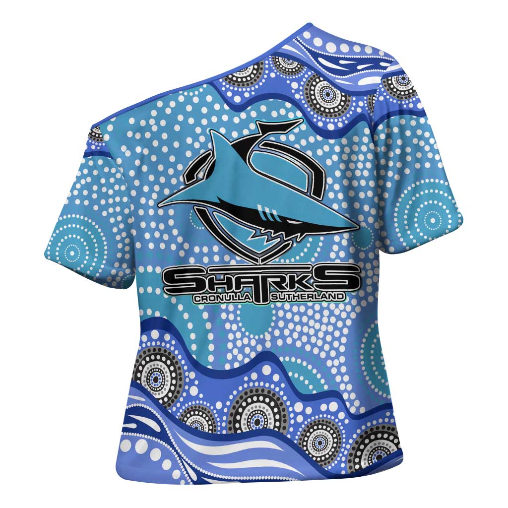 Cronulla Sutherland Sharks Cross Shoulder Shirt Aboriginal Dot Pattern - Rugby Mascot Heritage Pride