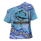 Cronulla Sutherland Sharks Cross Shoulder Shirt Aboriginal Dot Pattern - Rugby Mascot Heritage Pride