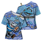 Cronulla Sutherland Sharks Cross Shoulder Shirt Aboriginal Dot Pattern - Rugby Mascot Heritage Pride