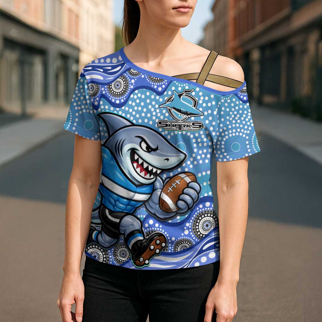 Cronulla Sutherland Sharks Cross Shoulder Shirt Aboriginal Dot Pattern - Rugby Mascot Heritage Pride