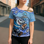 Cronulla Sutherland Sharks Cross Shoulder Shirt Aboriginal Dot Pattern - Rugby Mascot Heritage Pride