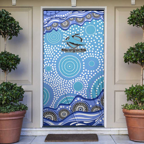 Cronulla Sutherland Sharks Door Cover Aboriginal Dot Pattern - Rugby Mascot Heritage Pride
