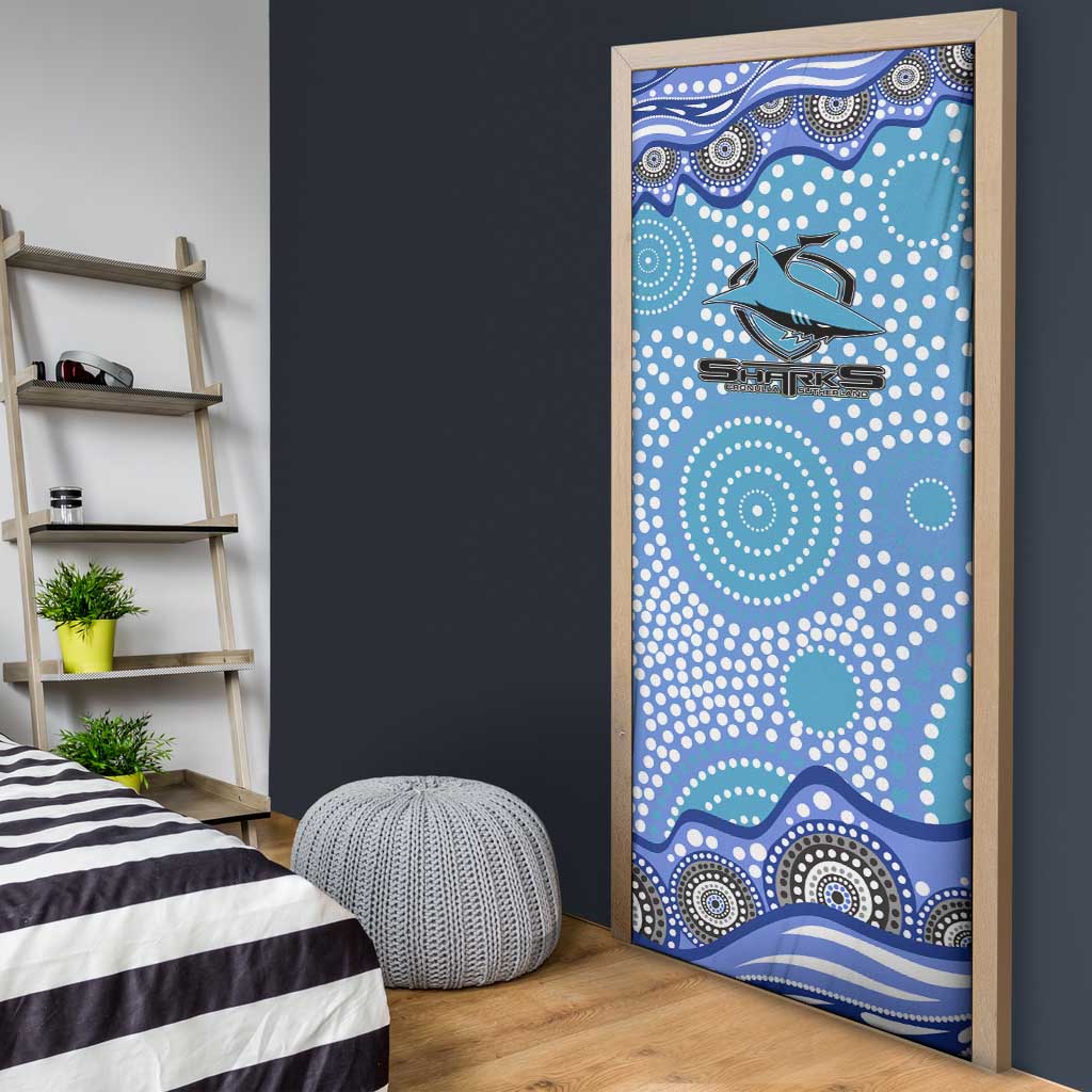 Cronulla Sutherland Sharks Door Cover Aboriginal Dot Pattern - Rugby Mascot Heritage Pride