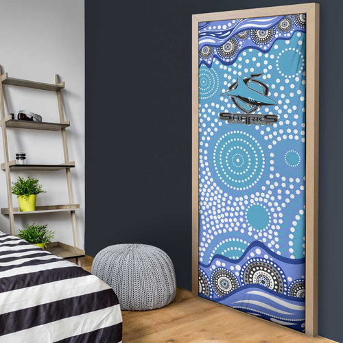 Cronulla Sutherland Sharks Door Cover Aboriginal Dot Pattern - Rugby Mascot Heritage Pride