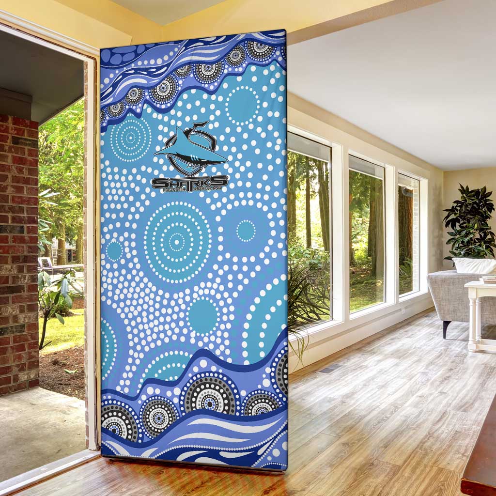 Cronulla Sutherland Sharks Door Cover Aboriginal Dot Pattern - Rugby Mascot Heritage Pride