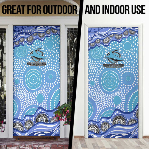 Cronulla Sutherland Sharks Door Cover Aboriginal Dot Pattern - Rugby Mascot Heritage Pride