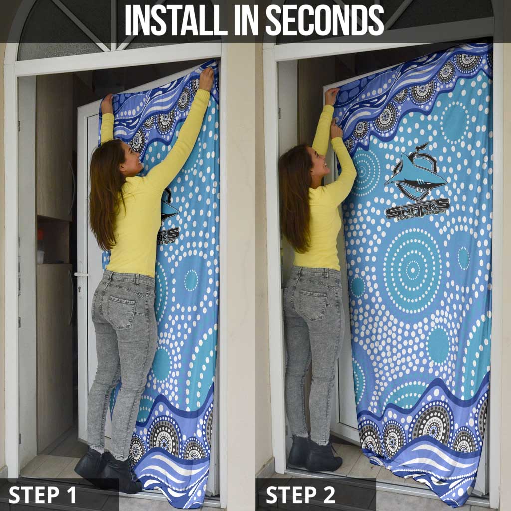 Cronulla Sutherland Sharks Door Cover Aboriginal Dot Pattern - Rugby Mascot Heritage Pride