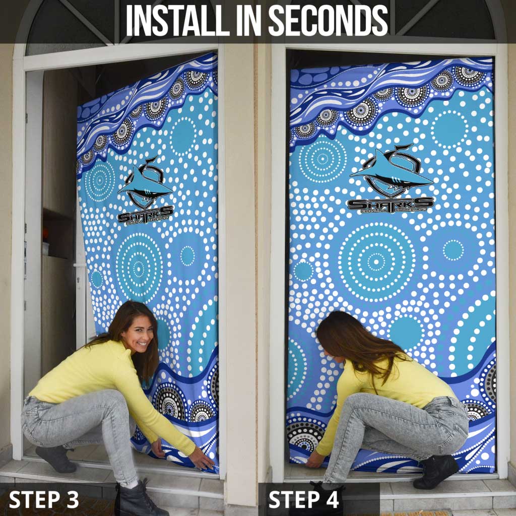 Cronulla Sutherland Sharks Door Cover Aboriginal Dot Pattern - Rugby Mascot Heritage Pride