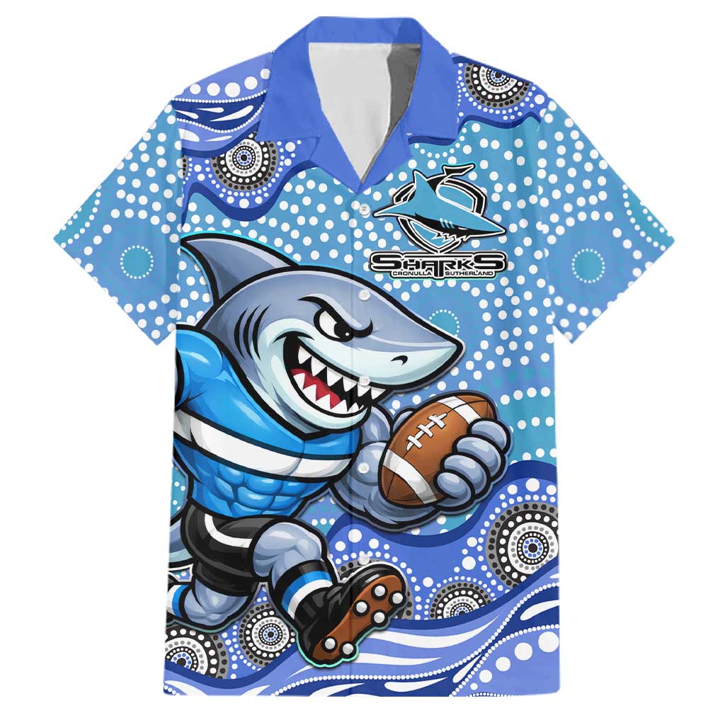 Cronulla Sutherland Sharks Family Matching Mermaid Dress and Hawaiian Shirt Aboriginal Dot Pattern - Rugby Mascot Heritage Pride