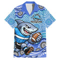 Cronulla Sutherland Sharks Family Matching Off The Shoulder Long Sleeve Dress and Hawaiian Shirt Aboriginal Dot Pattern - Rugby Mascot Heritage Pride